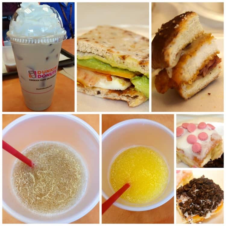 Dunkin Donuts Collage, cheesecake squares, sandwiches, coolattas, iced lattes and more