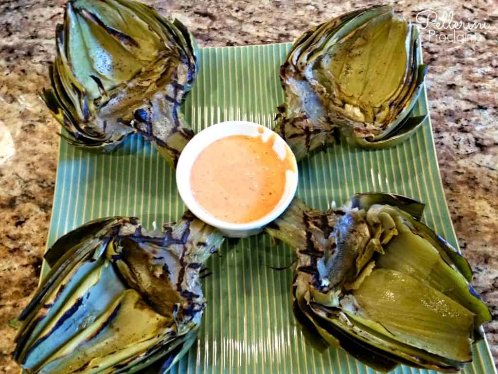 Grilled Artichokes with Roasted Red Pepper Aioli