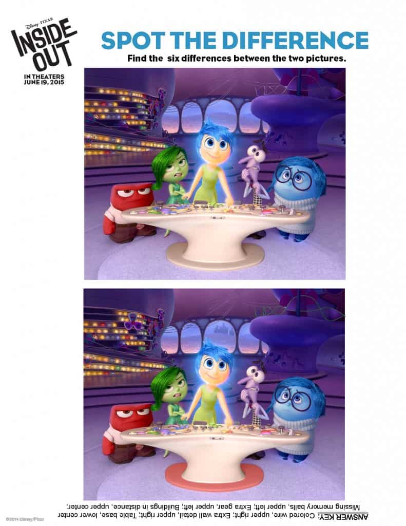 Disney Inside Out Spot the Difference Free Printable