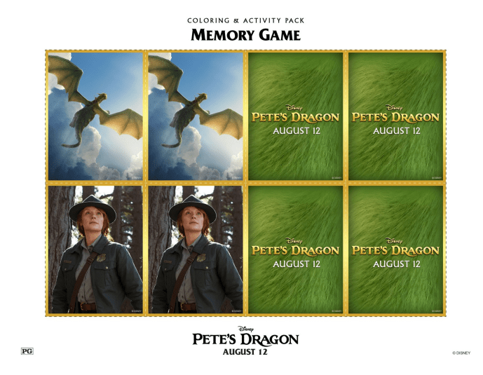 Petes Dragon Memory Game Printable