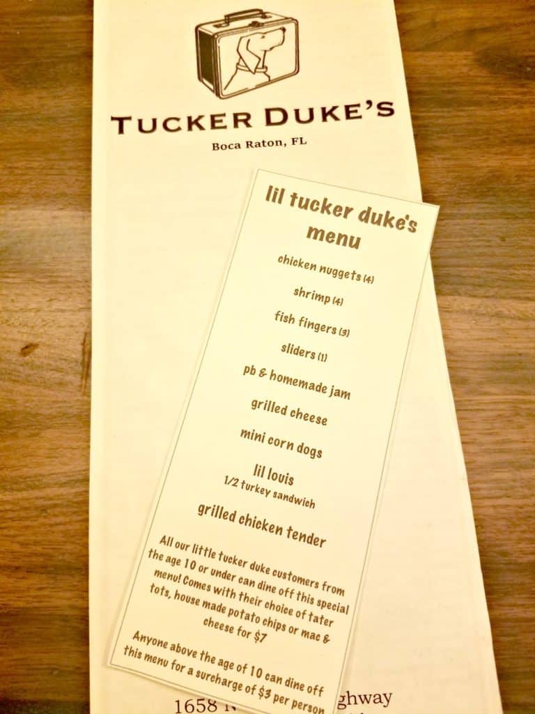 Tucker Duke's Kids Menu