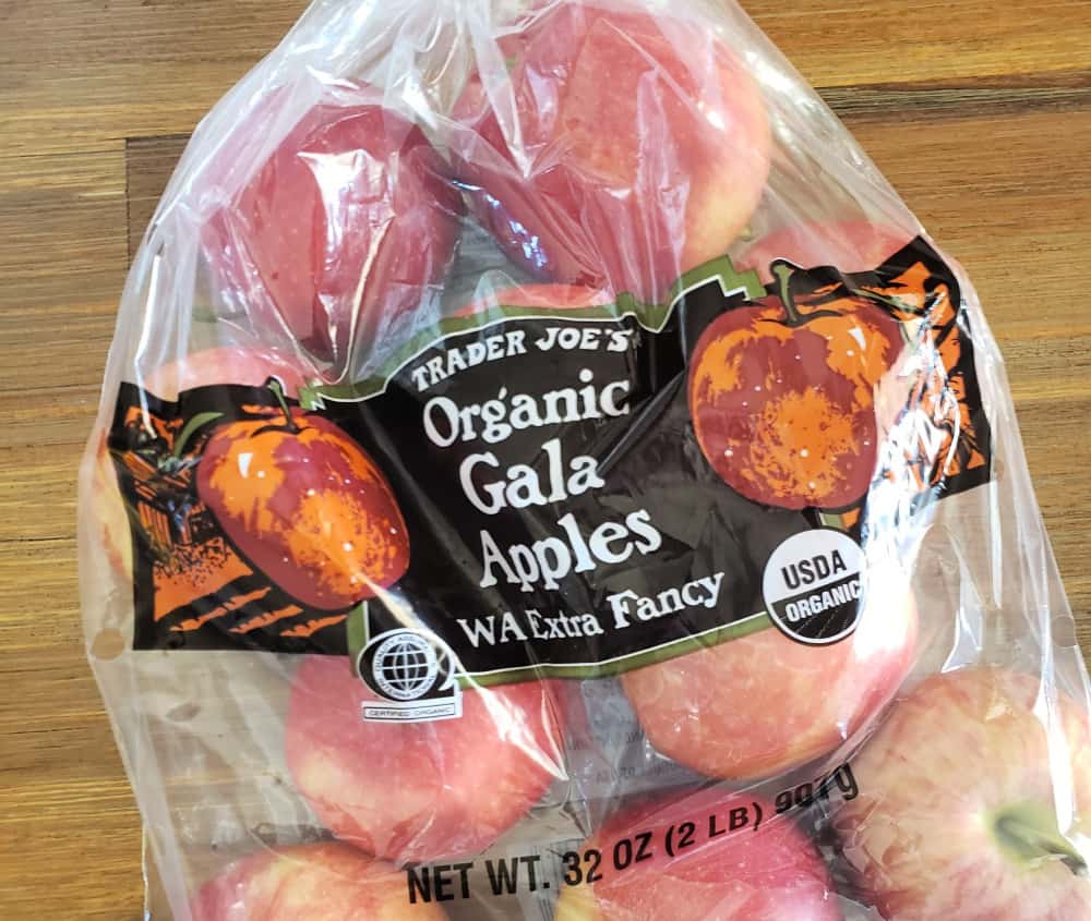 bag of Trader Joe's organic gala apples