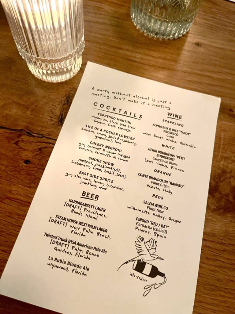 Isla and Co menu